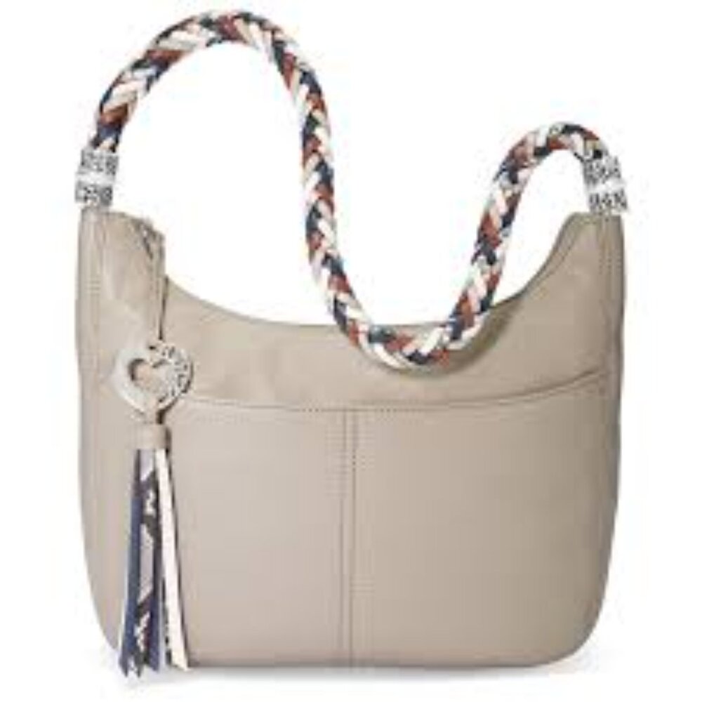 Brighton Barbados White Leather Ziptop Hobo Bag